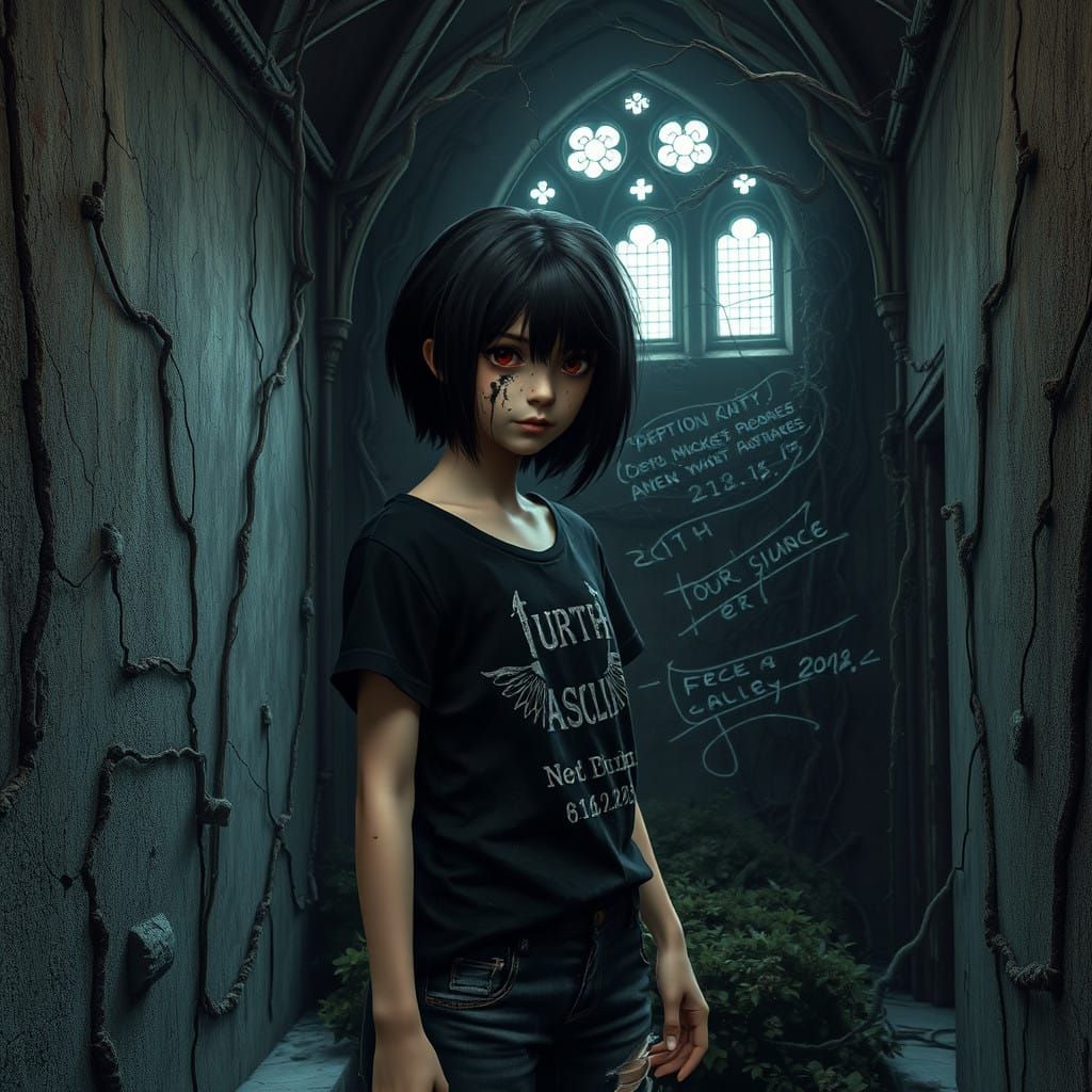 Elegant Gothic Emo Girl in Abandoned Asylum