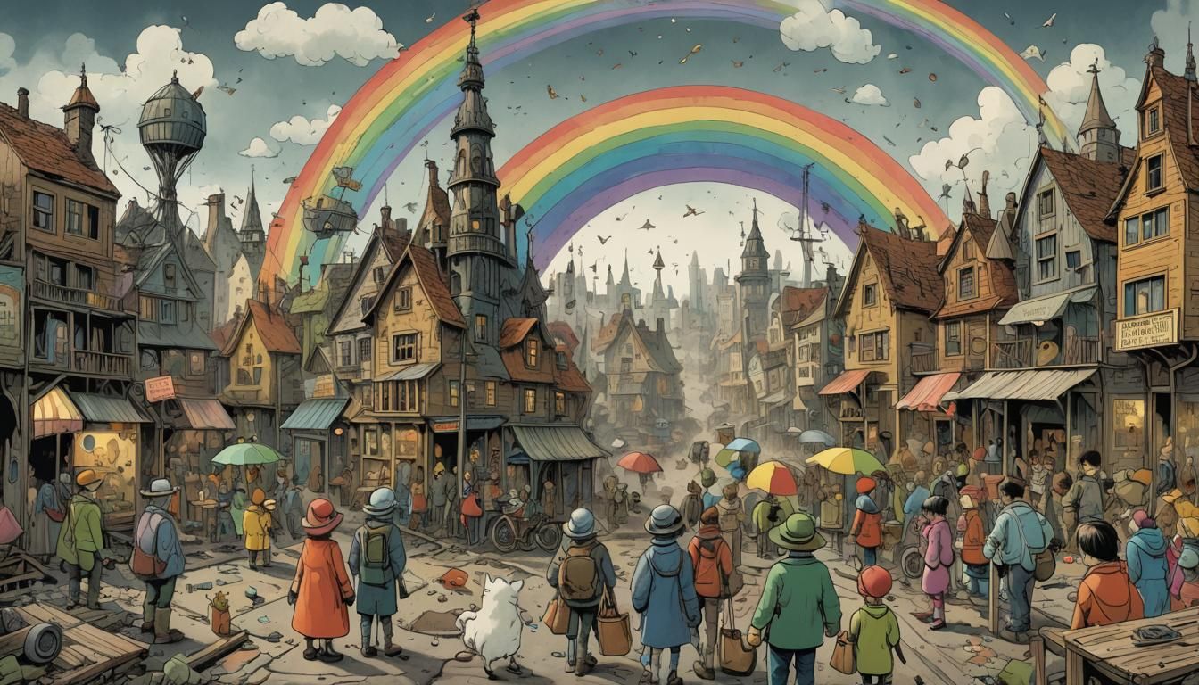 Post-Apocalyptic Rainbow Connection in Burtonesque Style