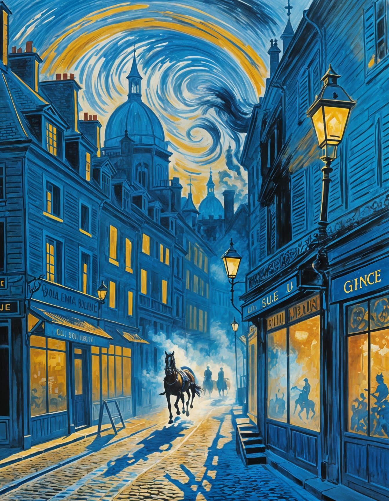 Blue Smoke Horse Galloping from Street