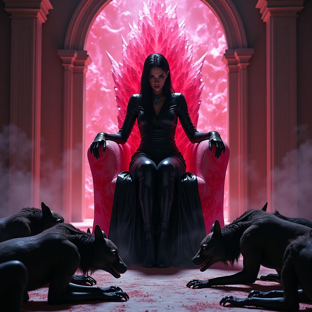 Gothic Queen on Rhodonite Throne: Cinematic Horror