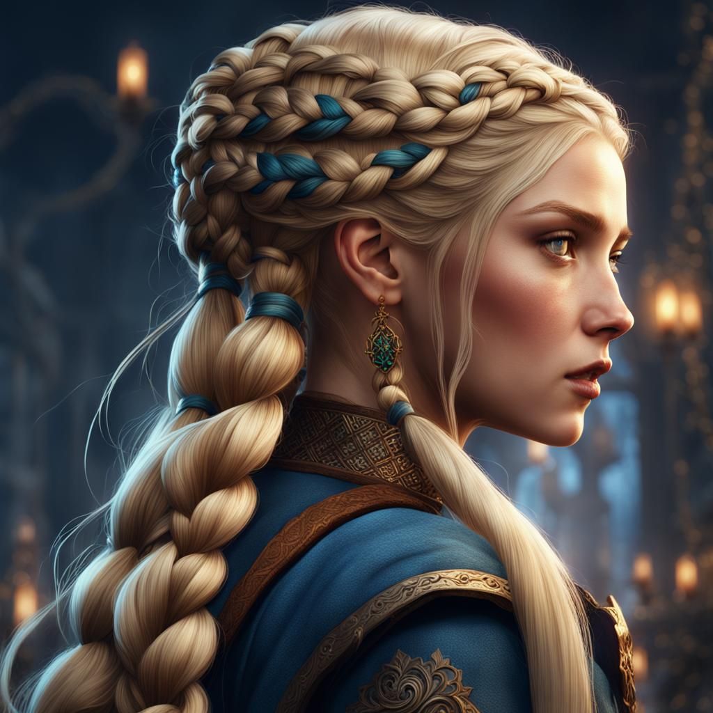 Blonde Braided Girl: Detailed Fantasy Art
