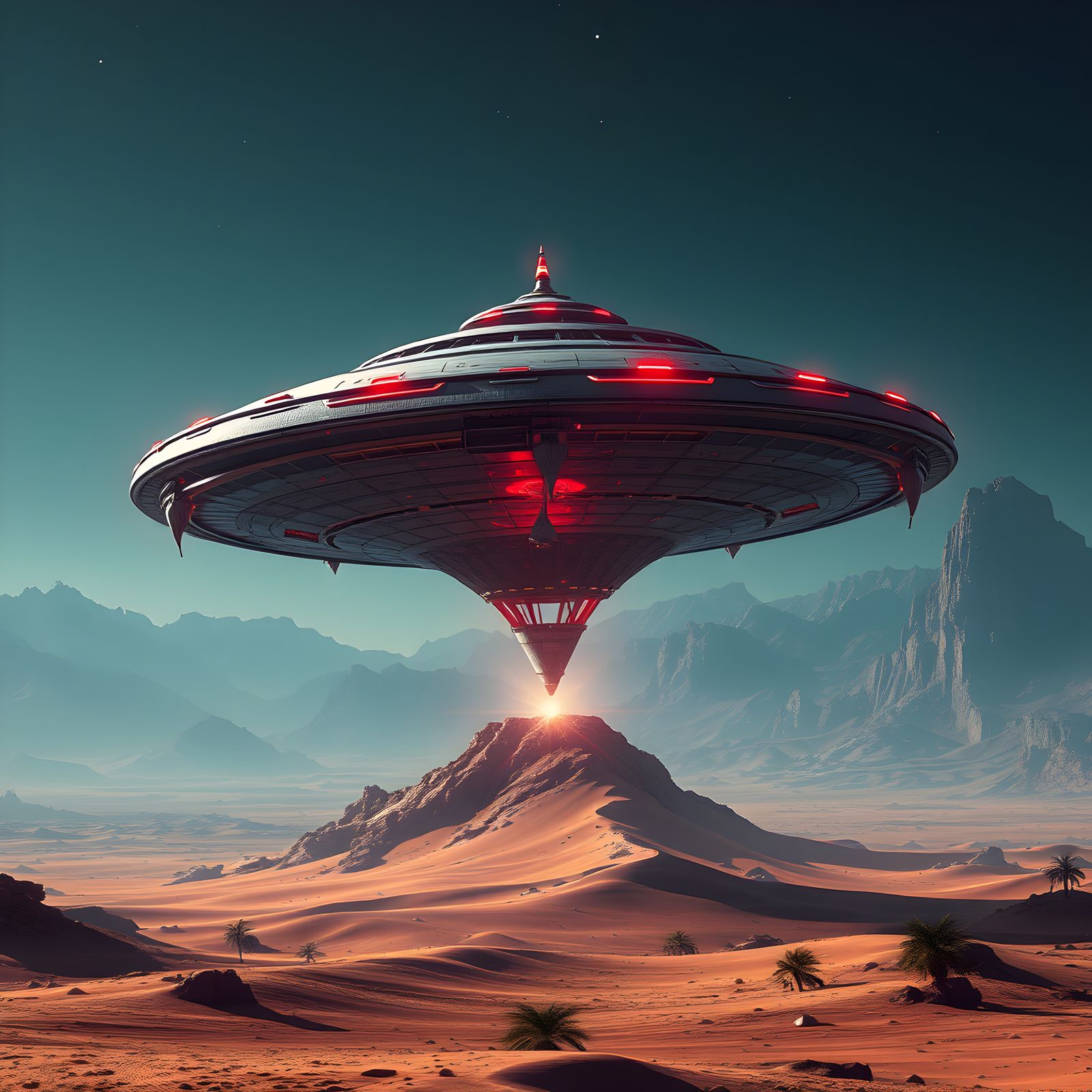 Alien Obelisk Spacecraft Over Desert World