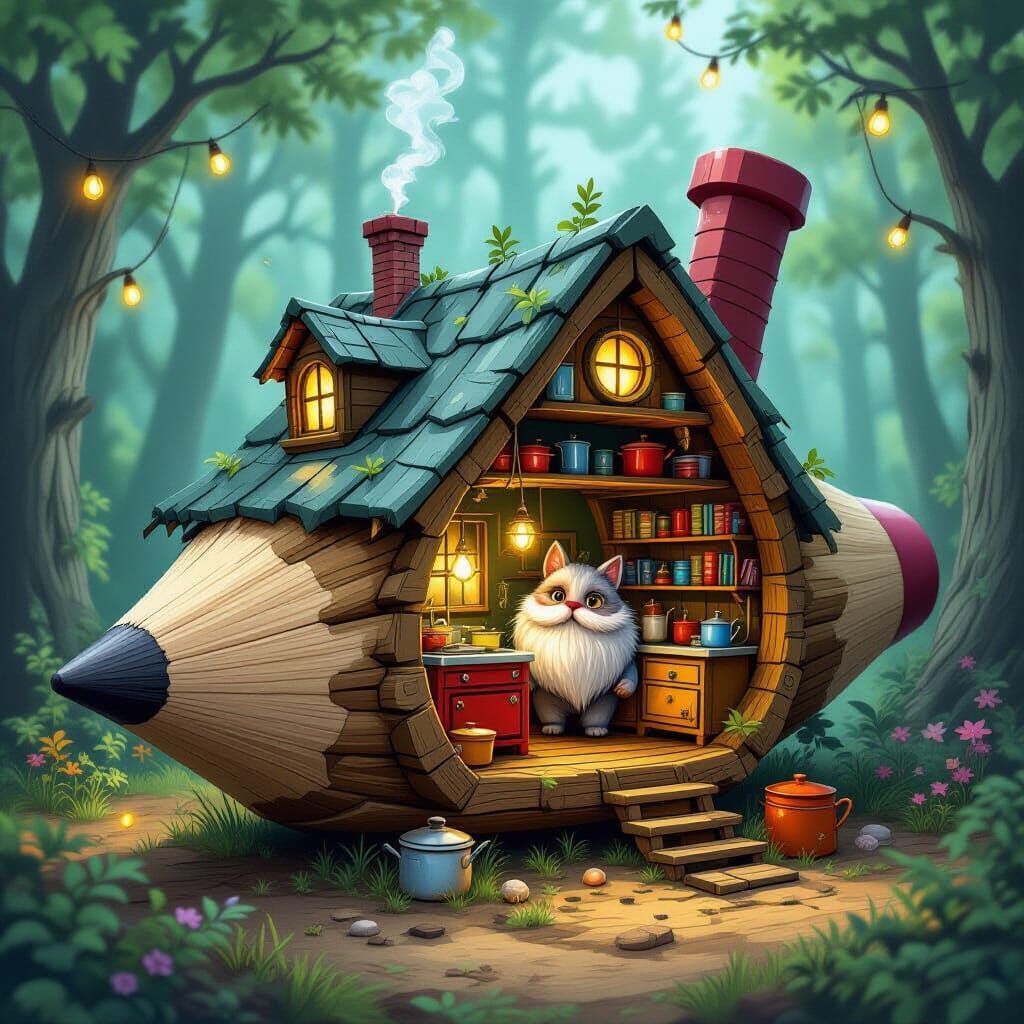 Fantasy Creatures In Steampunk Pencil House