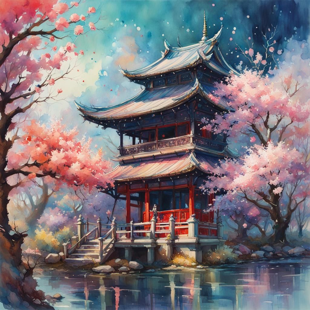 Sakura Fluffbird in Watercolour Fantasy Style