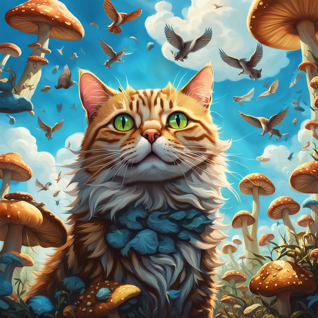 Hyperrealistic Cat and Mouse in Azure Dreamscape