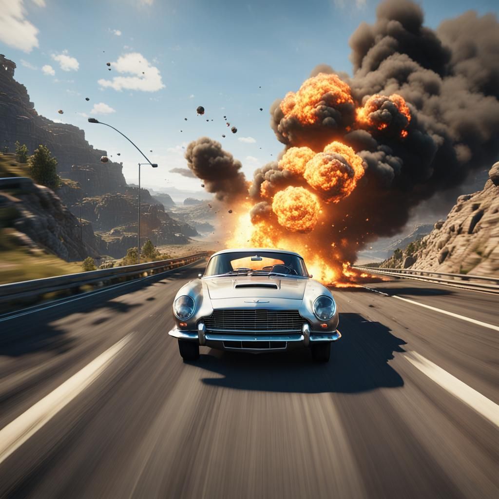 James Bond Car Escaping Explosion in 3D