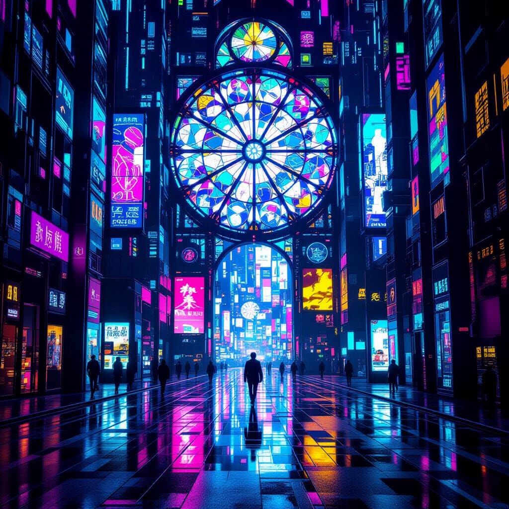 Cyberpunk City Stained Glass Kaleidoscope