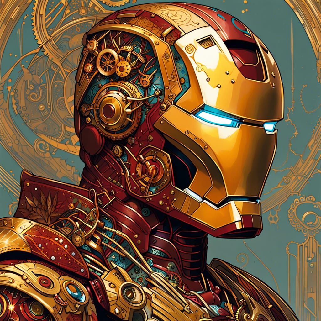 Steampunk Ironman with Golden Outlines