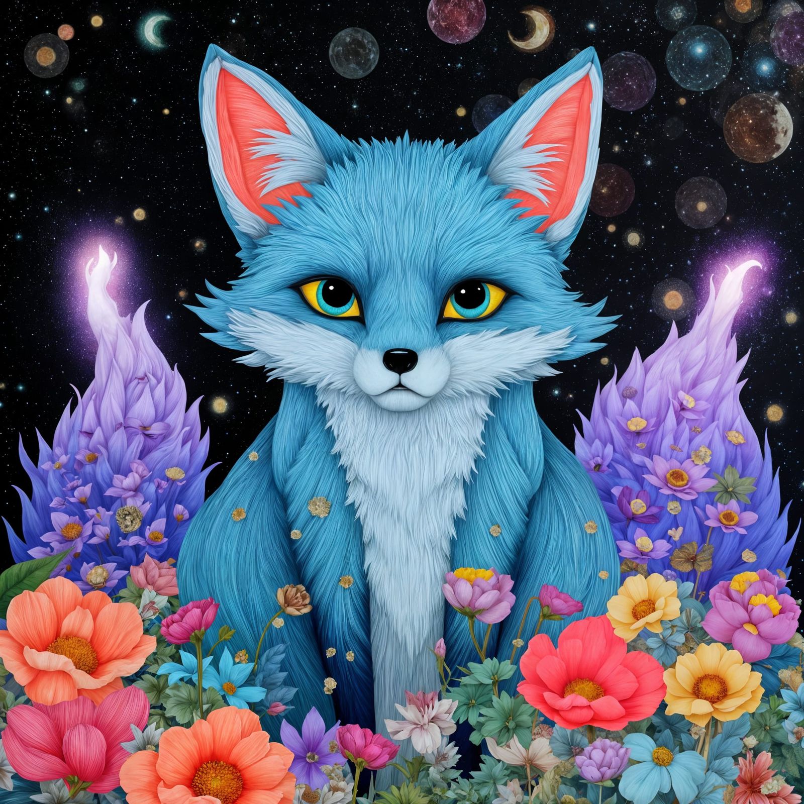 Cosmic Fox in Collage Dreamscape