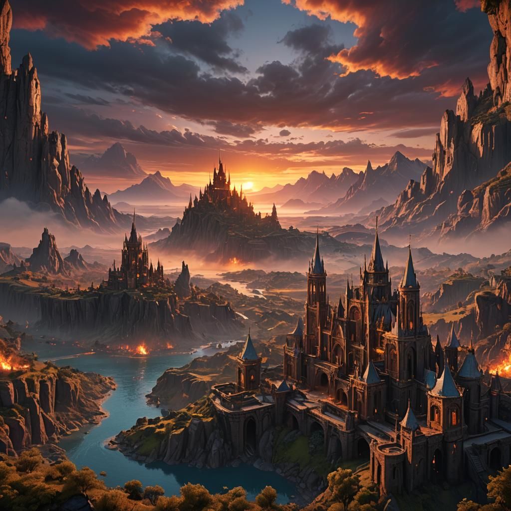 Detailed Sunset Matte Painting in Deep Color