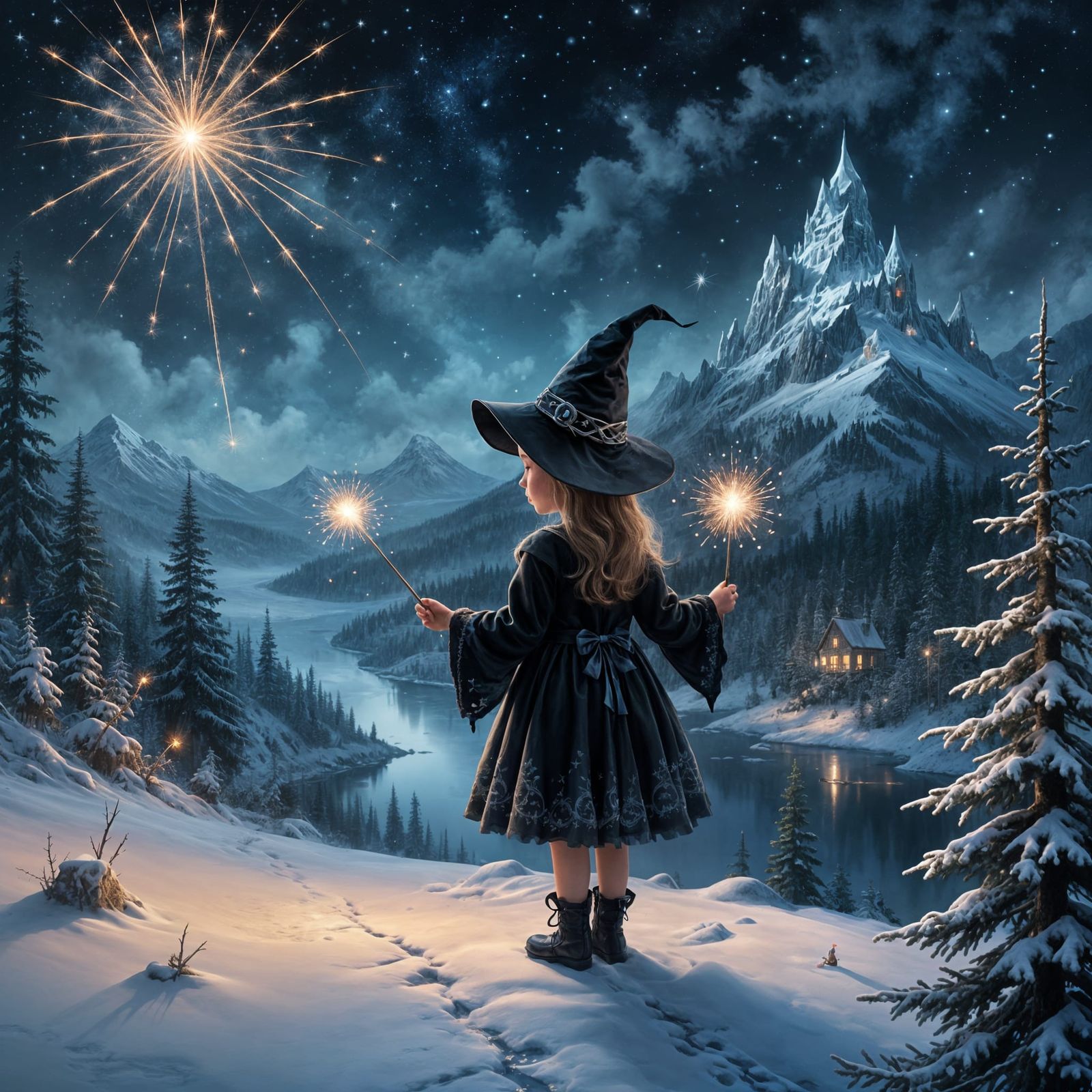 Fairy Tale Winter Wonderland Scene with Sparkler