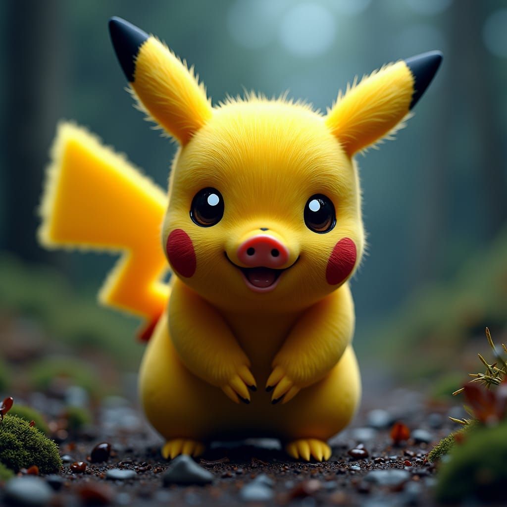 Electric Pig and Pikachu Hybrid in Moody, High-End Cinematic...