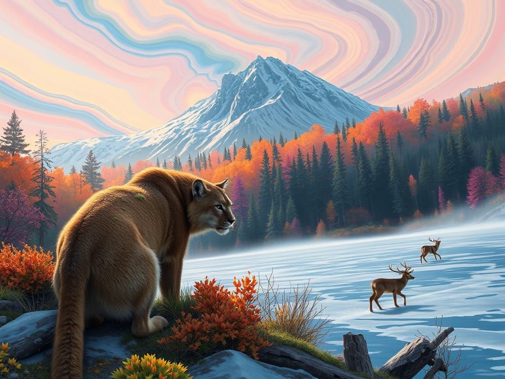 Mossy Mountain Lion in Multidimensional Forest