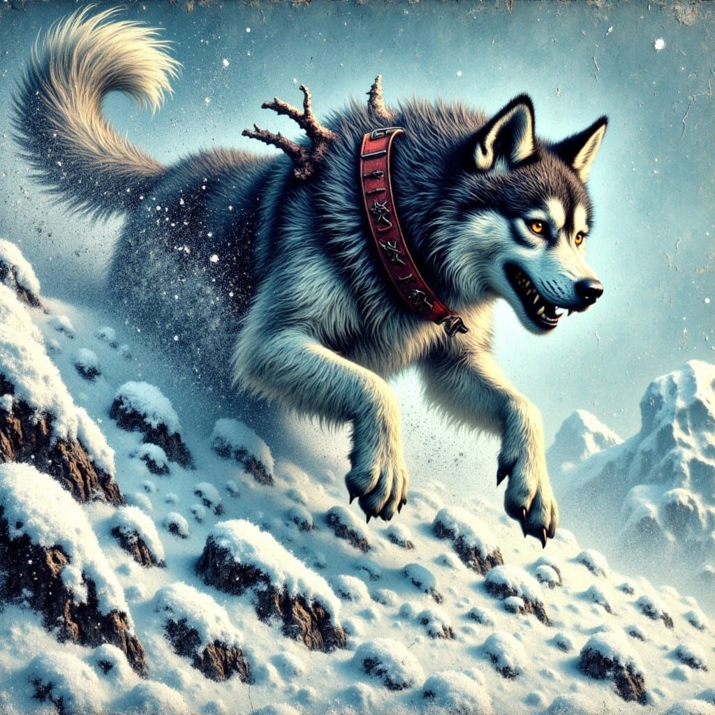 Majestic Alaskan Husky Leaps into Snowy Wilderness in Epic F...