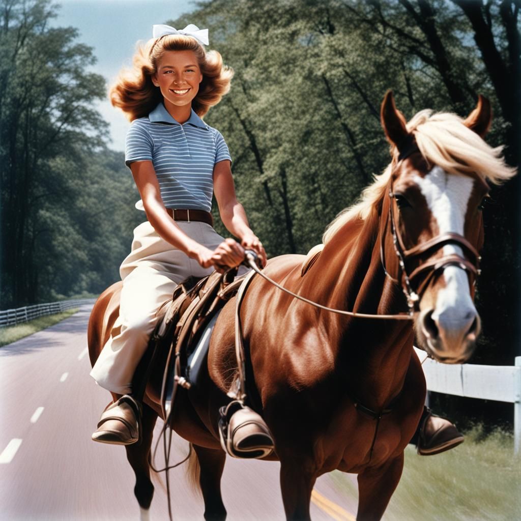 Girl on Horseback on Cherry Tree Road