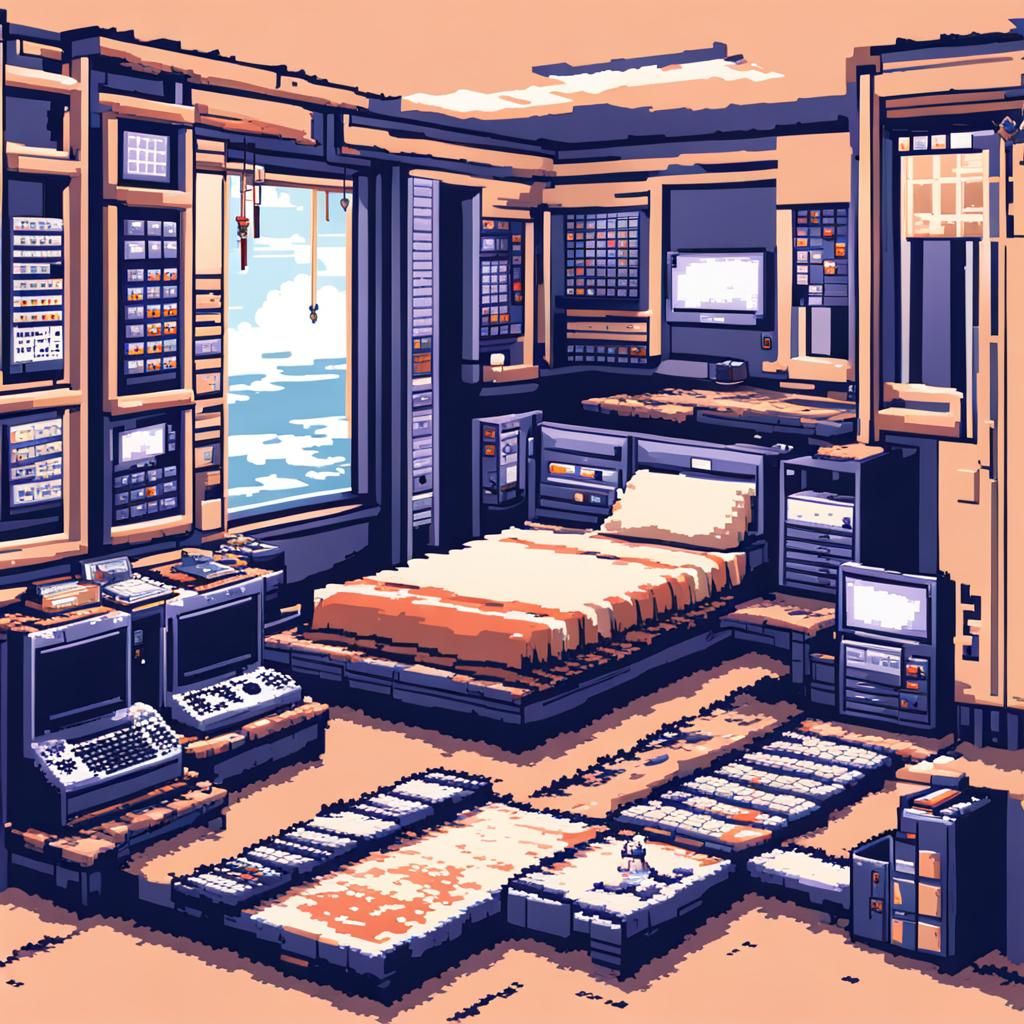 Pixel Bedroom in Wave Function, Anime Art Style