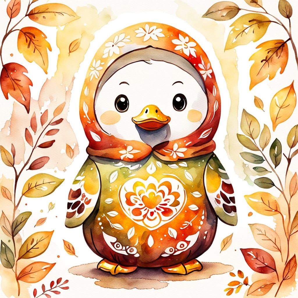 Whimsical Autumn Duck Matryoshka in Watercolor