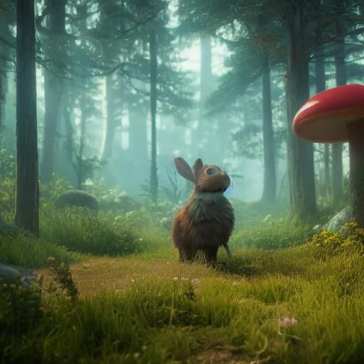 Playful Rabbit in Mystical Forest Concept Art