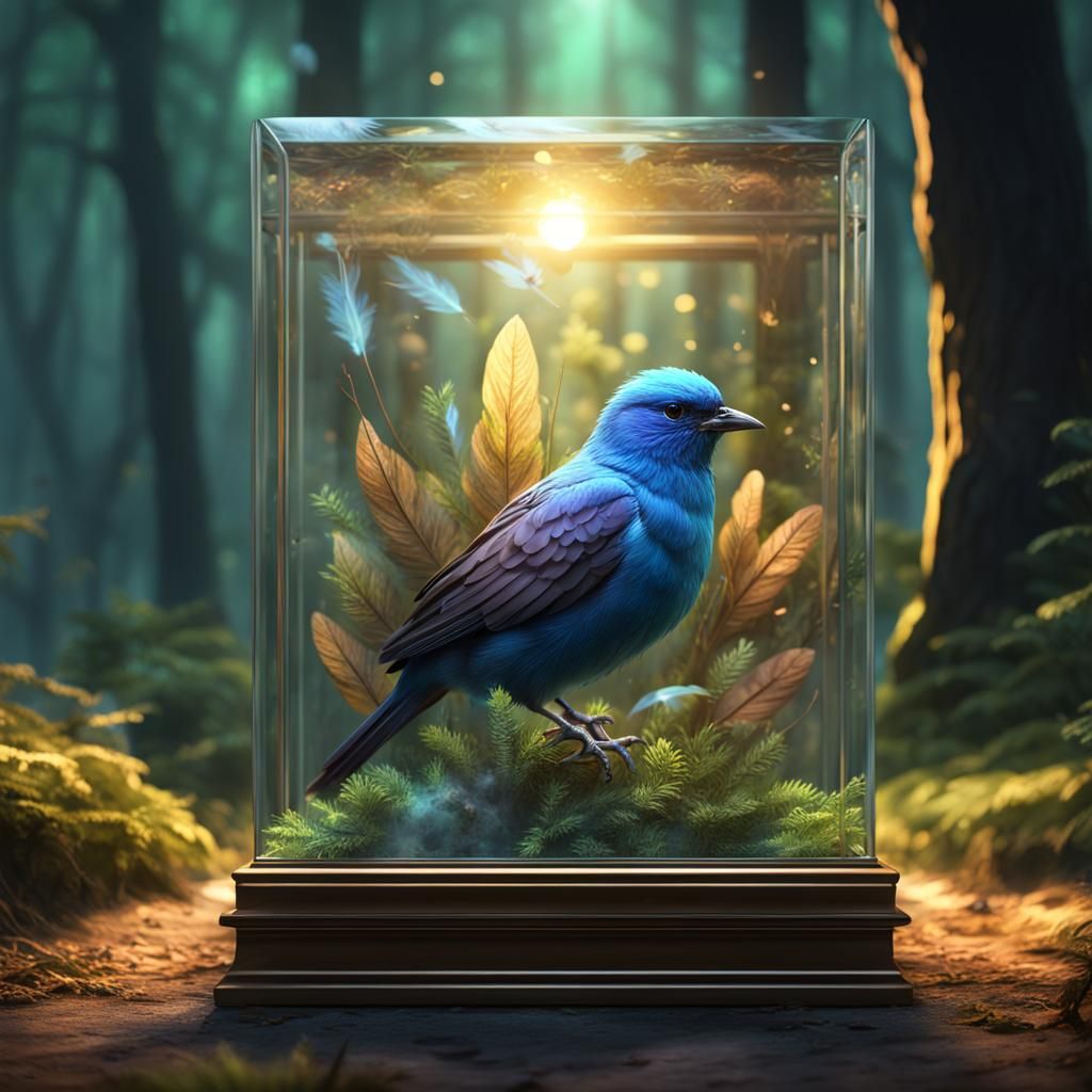Glowing Bird Feather in Forest Glass Case
