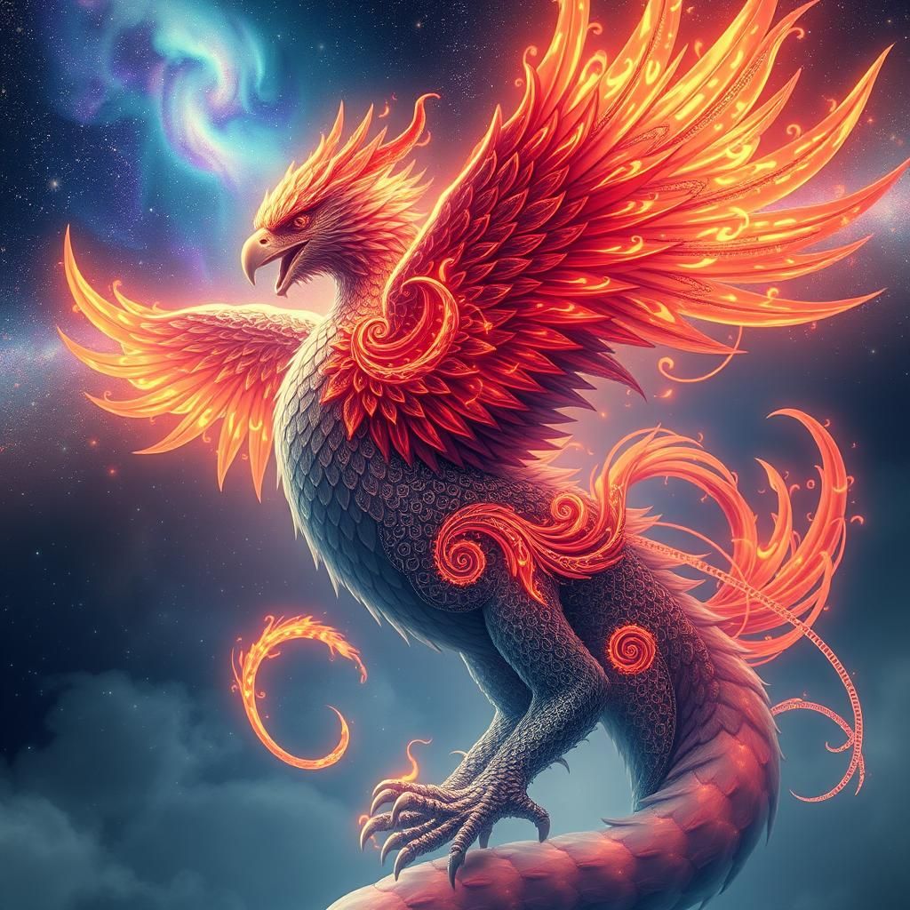 a siren , a phoenix ,an eagle, a dragon in beautiful detail ...