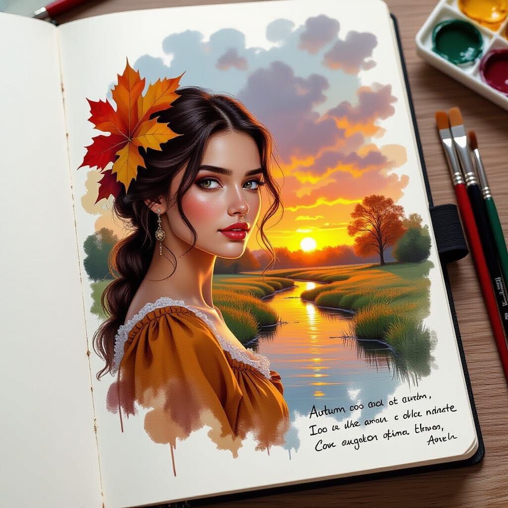 Artist's Sketchbook: Autumn Portrait, Stream, and Sunrise