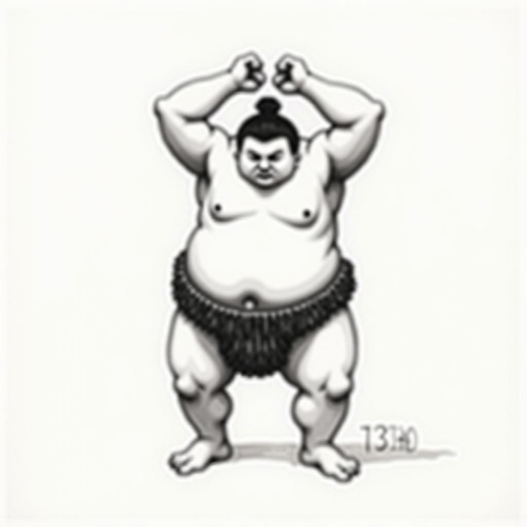 Sumo Wrestler Line Art in Ukiyo-e Style