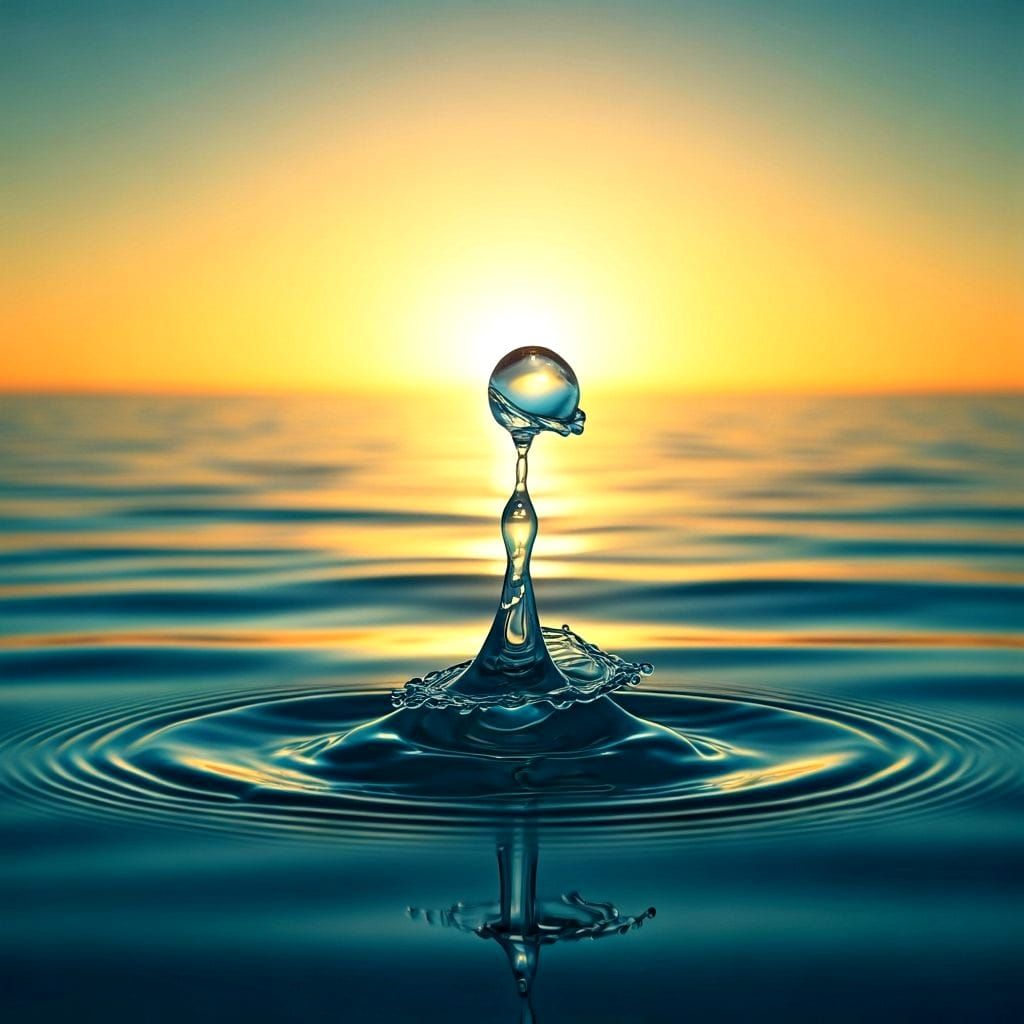 Splashing water drop, when hitting the water surface in a tr...