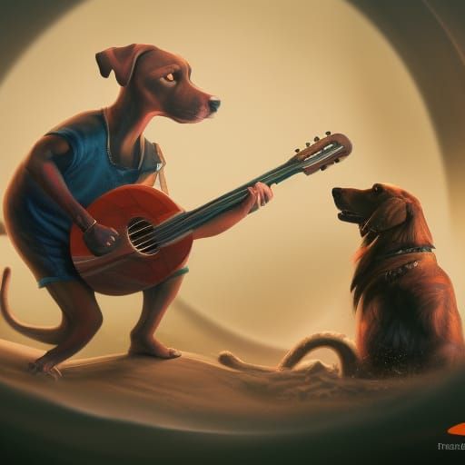 Dog Playing Ukulele: Detailed Fantasy Concept Art