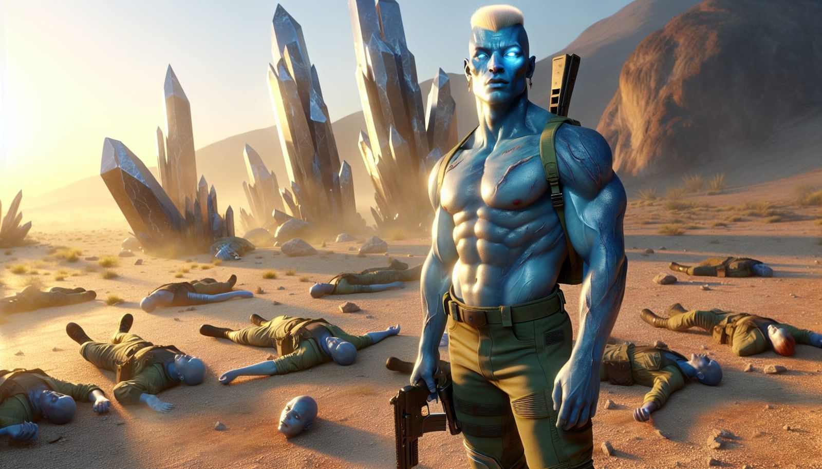 Quartz Zone Dawn: Blue Soldier on Alien Battlefield