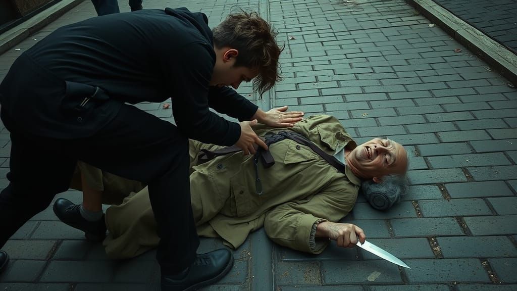 Noir Street Attack with Dramatic Lighting