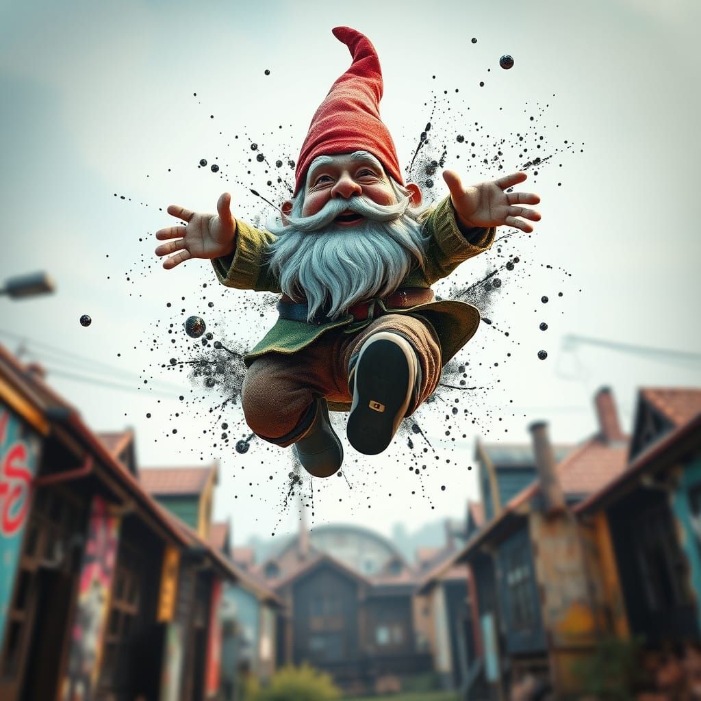 Gnome's Graffiti Jump: Double Exposure Street Art