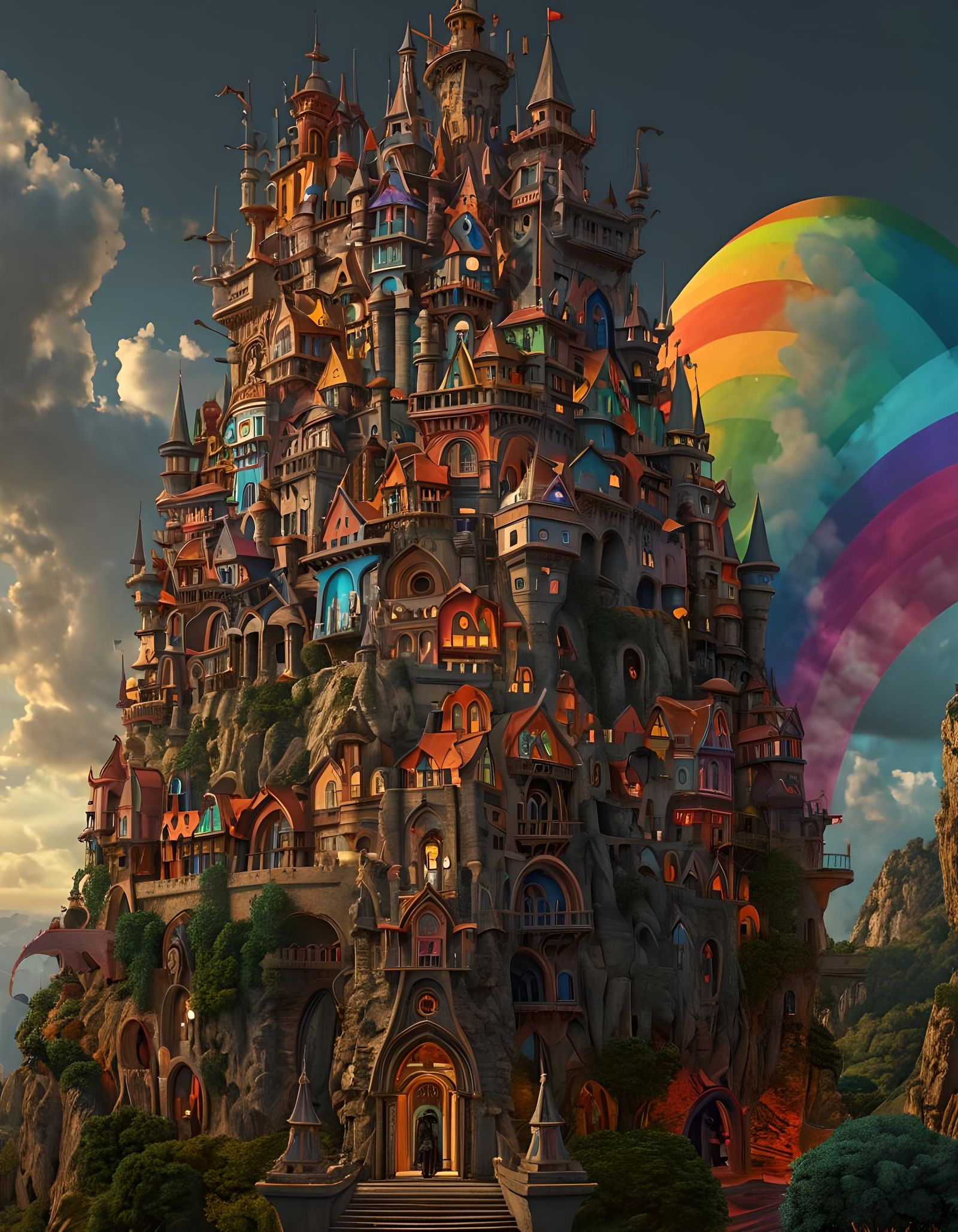 Fantastical Rainbow Vampire Castle in Surrealist Style