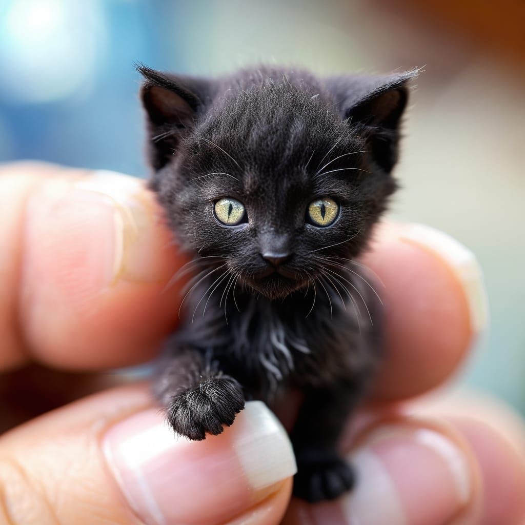 Miniature Kitten and Giant Fingertip