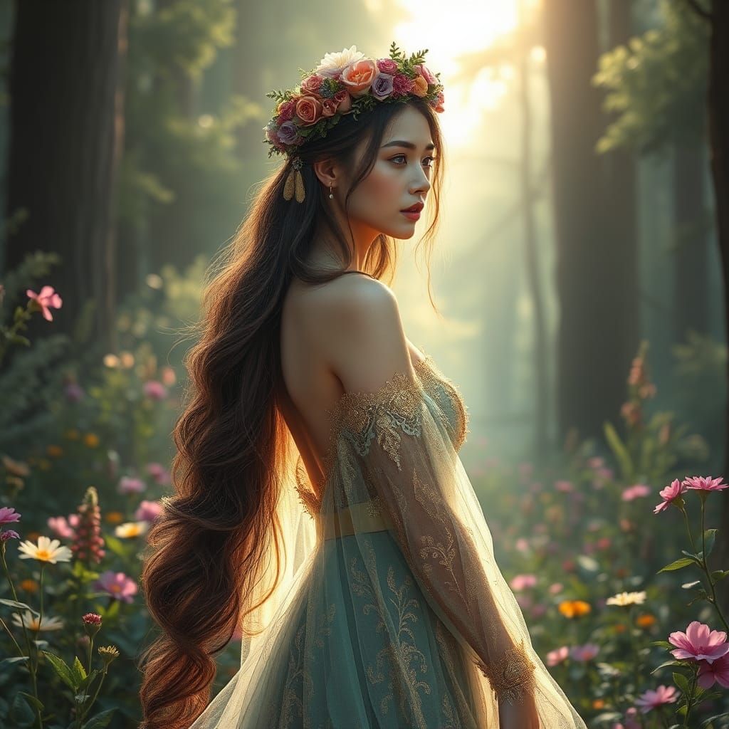 Ethereal Woman in Forest, Digital Art