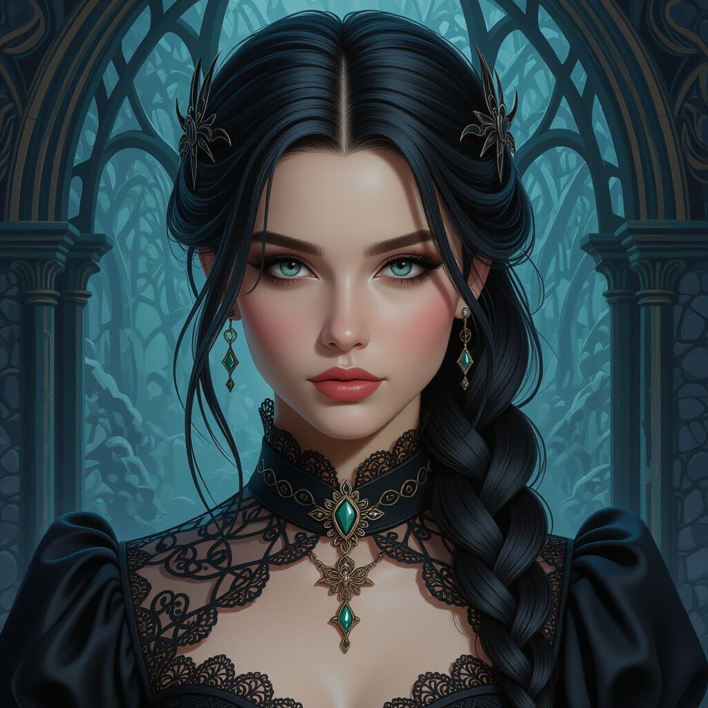 Detailed Gothic Hairstyle Fantasy Concept Art