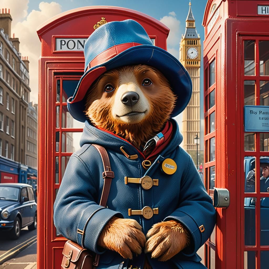 Hyperrealistic Paddington Bear Concept Art in London Style