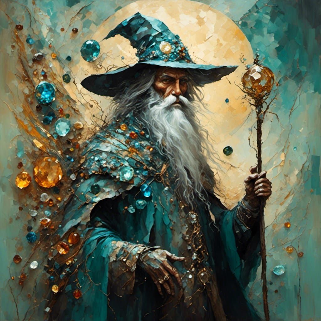 Magic Wizard and Warlock with Gemstone Staff
