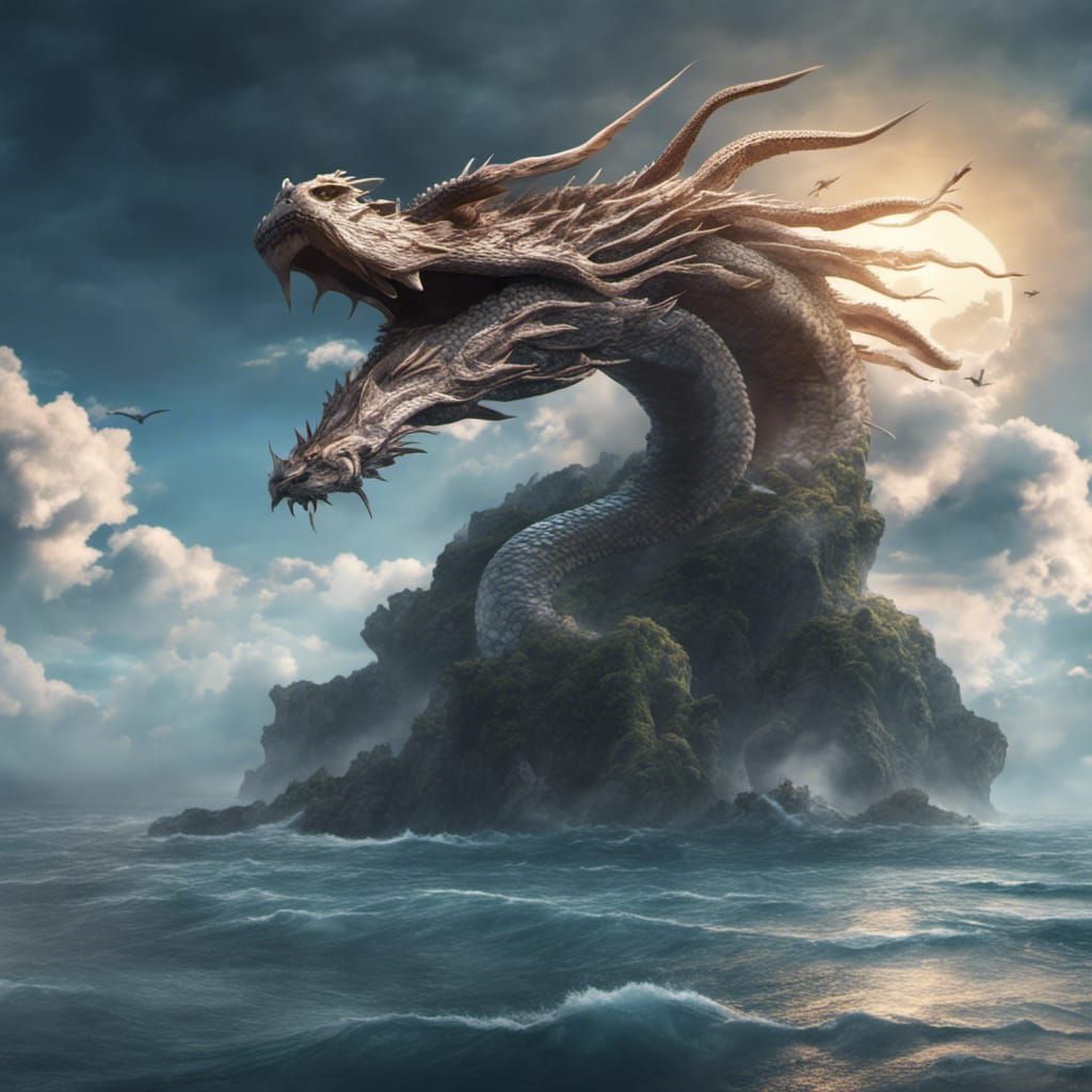 Evanescent Dragon Over Ocean Cliff: 8K Resolution