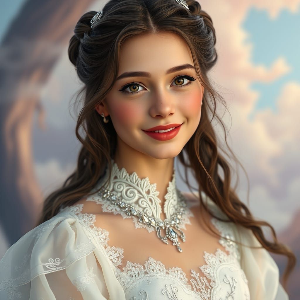 Beautiful European Woman in Elegant Gown