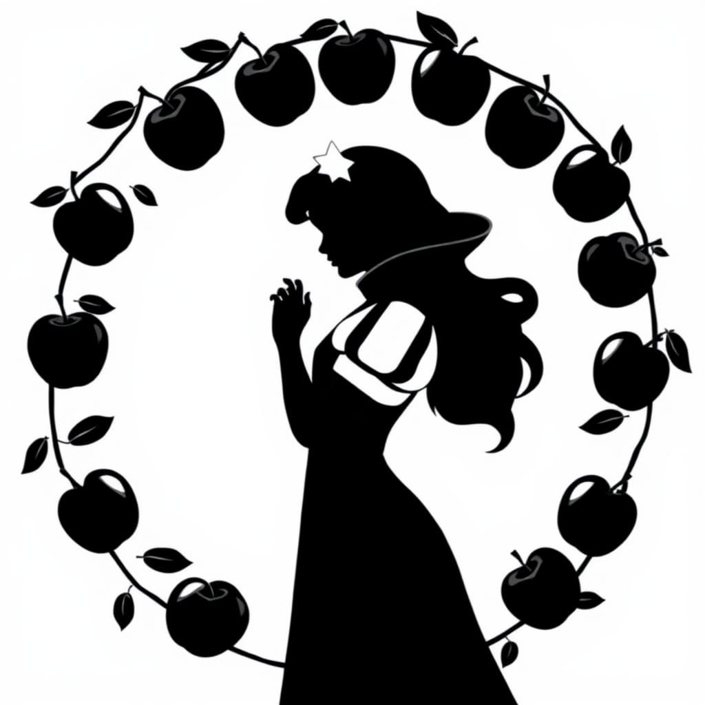 Snow White Silhouette with Apples, Vector Art