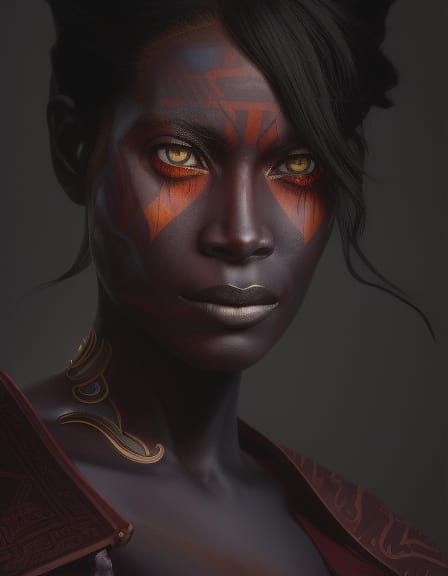 Melanesian Marsh Demoness Portrait in Hyperdetailed Style