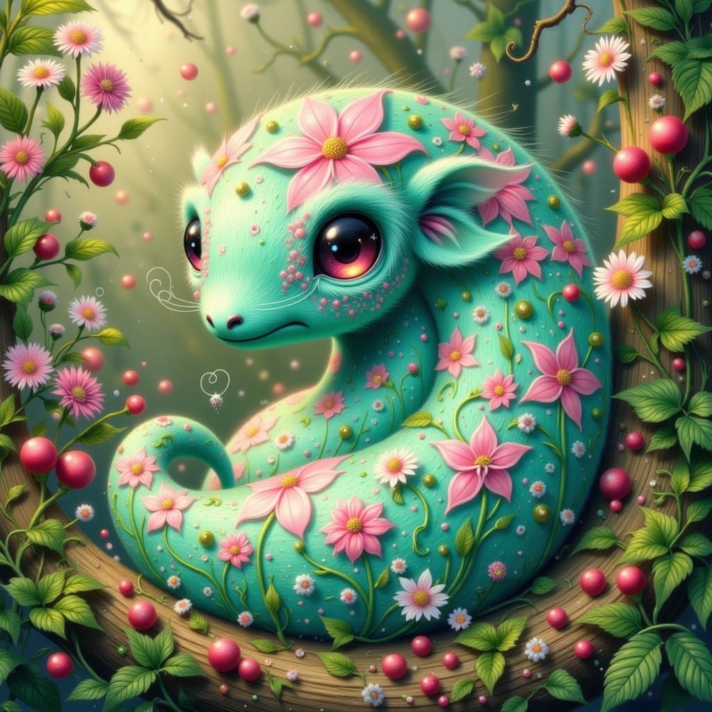 Whimsical Fae in Vibrant Gingham Pattern Amidst Lush Environ...