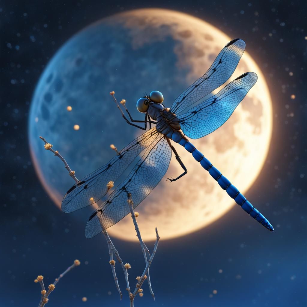 Luminous Dragonfly Against Starry Night Sky