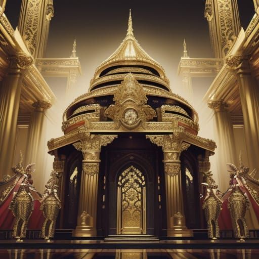 Morax in Grand Temple: Vibrant Digital Concept Art