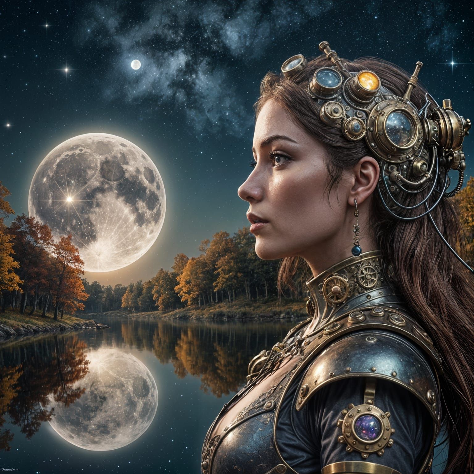 Steampunk Robot Nostalgia Under the Moon