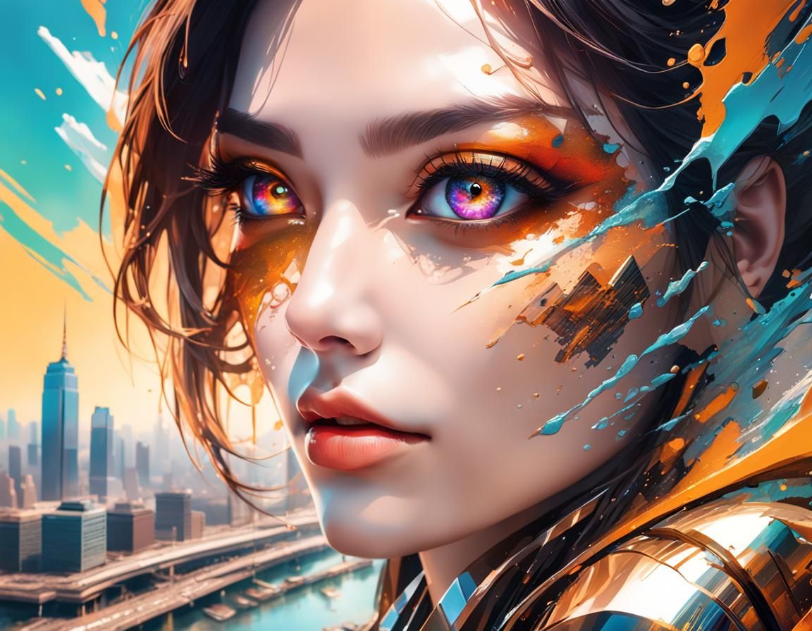 Hyperrealistic Cityscape Reflected in Woman's Eye