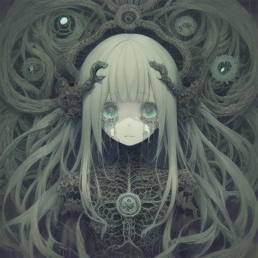 Sad Anime Girl in Fantasy Horror Style