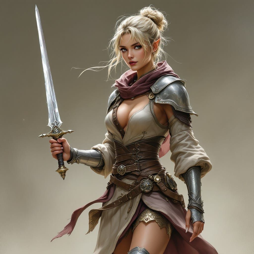 Half-Elf Bard with Crystal Rapier in Fantasy Style