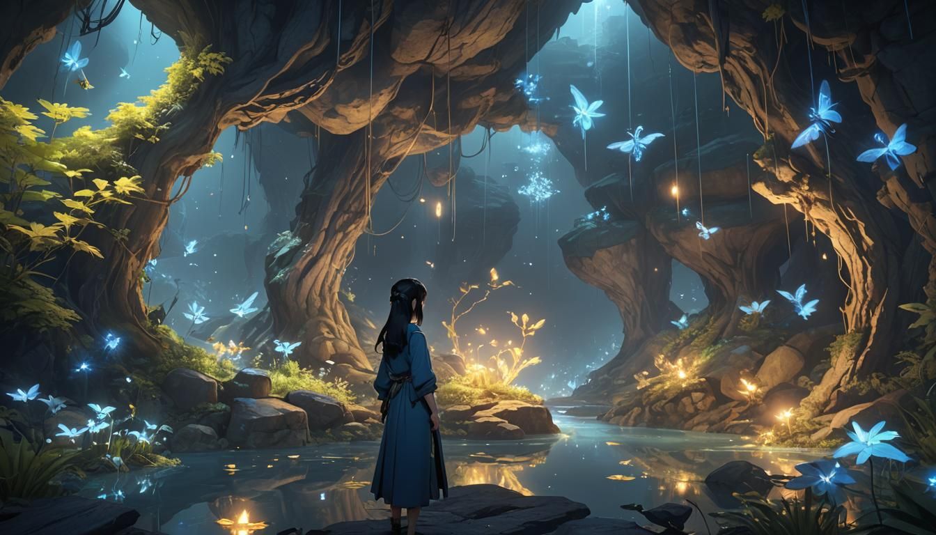 Firefly Cave: Tranquil 3D Anime Art