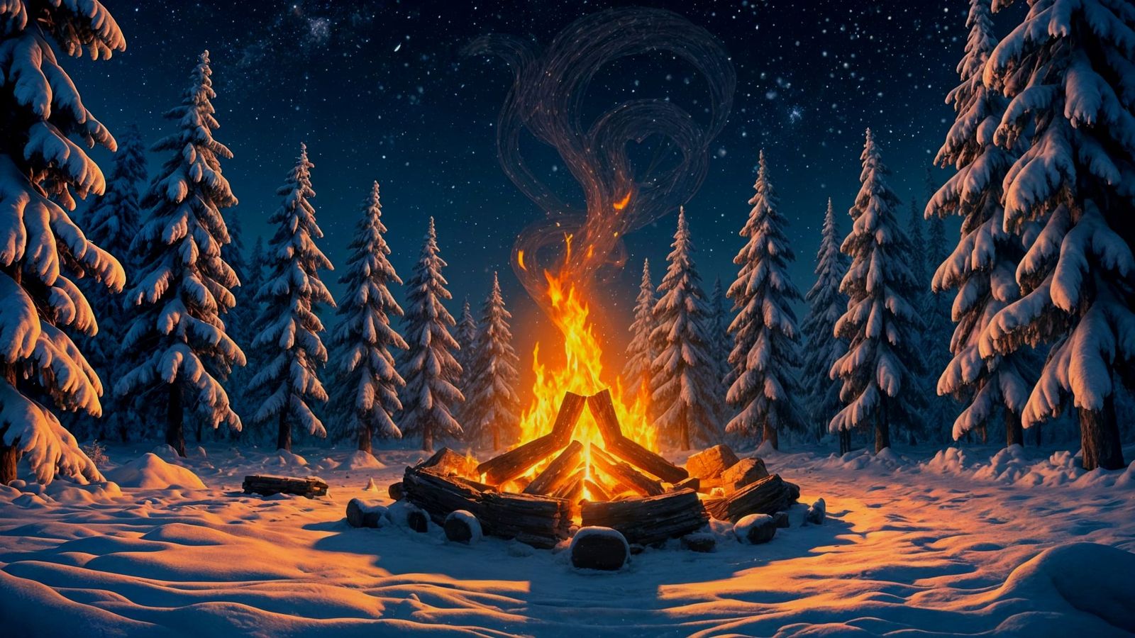 Glowing Winter Campfire Scene in 3D Anime Art